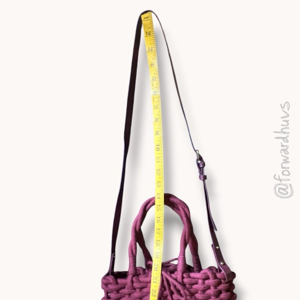 Zara Basic Woven Rope Tote Crossbody Bag Burgundy Drawstring Bucket Purse - Picture 8 of 9